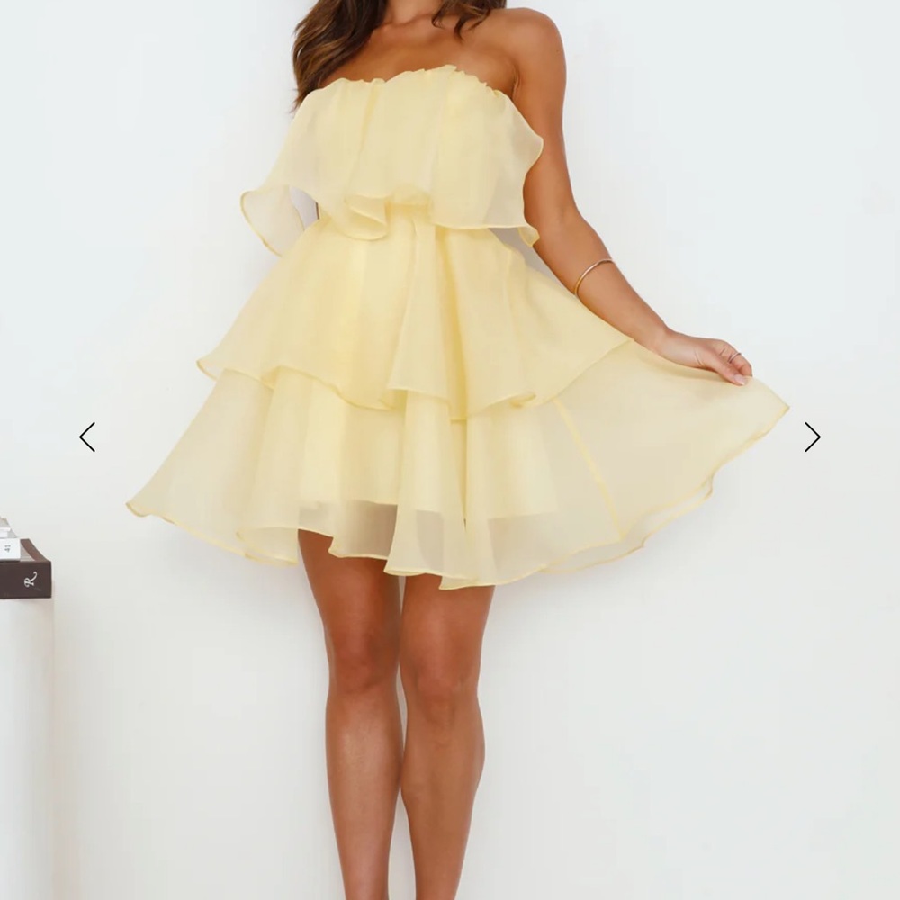Yellow Ruffle Mini Dress - Picture 2 of 5